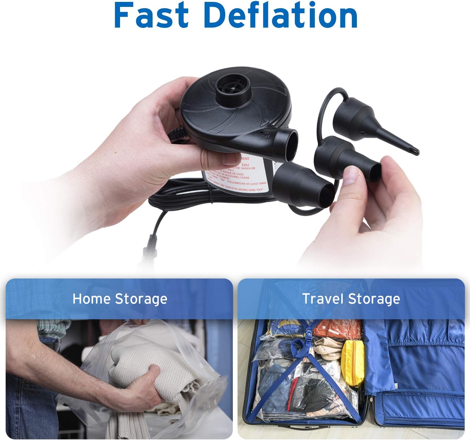 Etekcity Electric Air Pump Air Mattress Portable Pump for Inflatables Couch, Pool Floats, Blow up Pool Raft Bed Boat Toy,Quick-Fill AC Inflator Deflator with 3 Nozzles,110-120 Volt: Sports & Outdoors