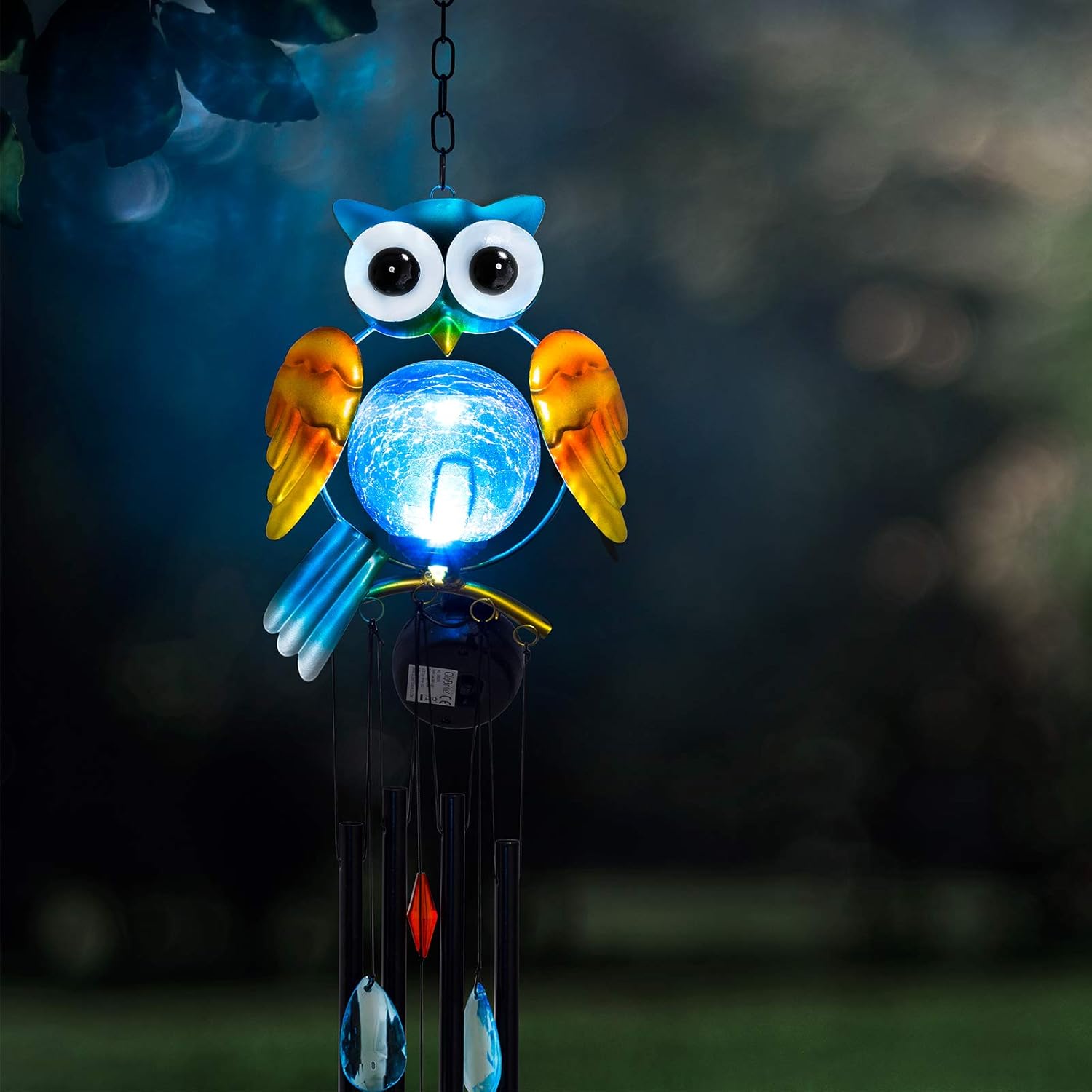 GloBrite LED Solar Owl Wind Chimes, Lamp Automatic Sensor Garden