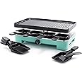 GreenLife Raclette Indoor Tabletop Grill, Healthy Ceramic Nonstick, 2-in-1 Grill and Griddle, 8 Square Nonstick Pans, Adjustable Temperature Control, Easy Indicator Light, PFAS-Free, Turquoise