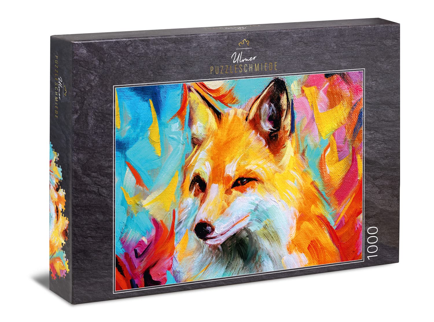 Ulmer Puzzleschmiede - Puzzle "Colourful fox": 1000 pieces jigsaw puzzle - Abstract painting of a colorful fox - modern animal portrait