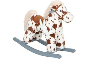 Qaba Rocking Horse, Kids Plush Animal Rocker with Realistic Neighing Sound for Toddlers 2–5 Years Old, Soft Filling Ride on Horse with Rabbit Toy, Brown