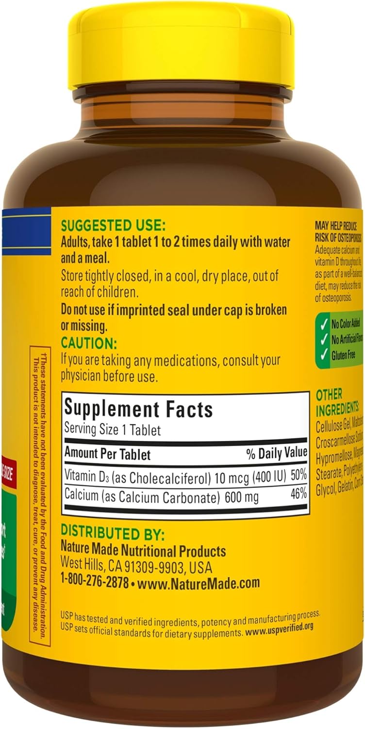 Nature Made Calcium 600 mg Tablets with Vitamin D3, 220 Count Value Size (Packaging May Vary): Health & Personal Care