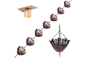 Vindar Rain Chain, 8.5 FT Rain Chain for Gutters - MG4591(Red Bronze Colored) Rain Catcher for Downspout with Adapter, 10 Thick Iron Flower Cups Garden Decorative