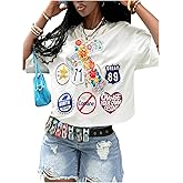 WDIRARA Women's Graphic T Shirts Crew Neck Half Sleeve Tee Oversized Tops Streetwear