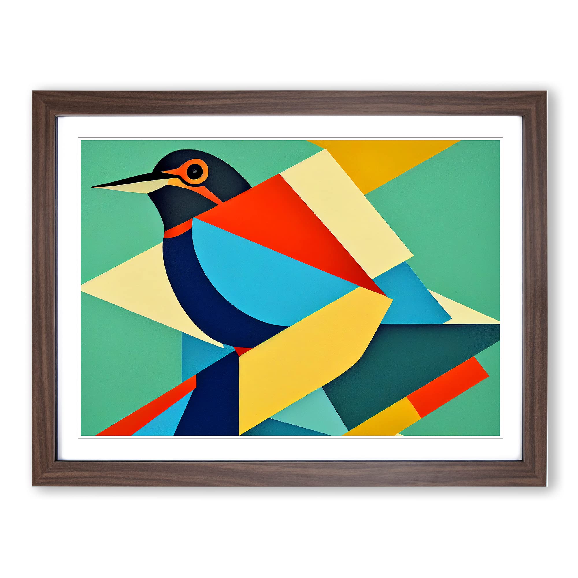 Kingfisher Bird Abstract Vol.4 Framed Print | A4 Walnut Framed Wall Art | Ready to Hang | Abstract Fantasy Picture | Living Room Bedroom Lounge Office
