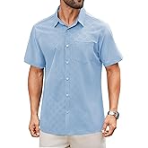 Hardaddy Men's Casual Button Down Shirt Short Sleeve Four-Way Stretch Printed Button Up Business Dress Shirt for Men