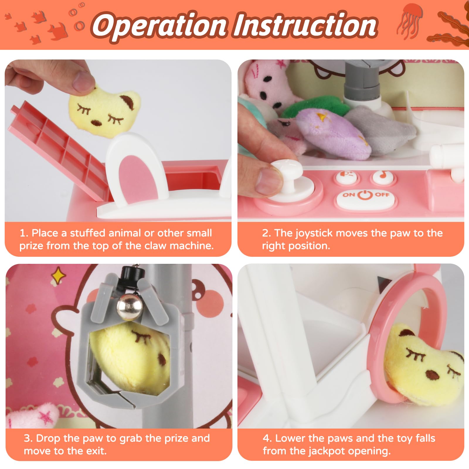 JUXUE Mini Claw Machine for Kids, Arcade Games for Home, Large Candy Claw Machine with Toys Inside, Vending Machines Toys, Prize Dispenser, Party Christmas Birthday Gifts for 6-8-10 Year Old Girls