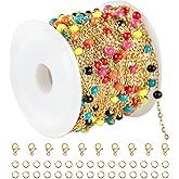 KYUNHOO 16.4 Feet/5M Colorful Bead Chain for Jewelry Making Gold Necklace Chains Bulk Solid Stainless Steel Cable Link Chain with Lobster Clasps and Jump Rings for Handcraft Making