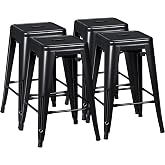 Furmax 24 Inch Metal Bar Stools Set of 4, Counter Height Bar Stools Height High Backless Stools Industrial Stackable Bar Chairs for Dining Room Kitchen Indoor Outdoor Stools Bar Chairs (Black)