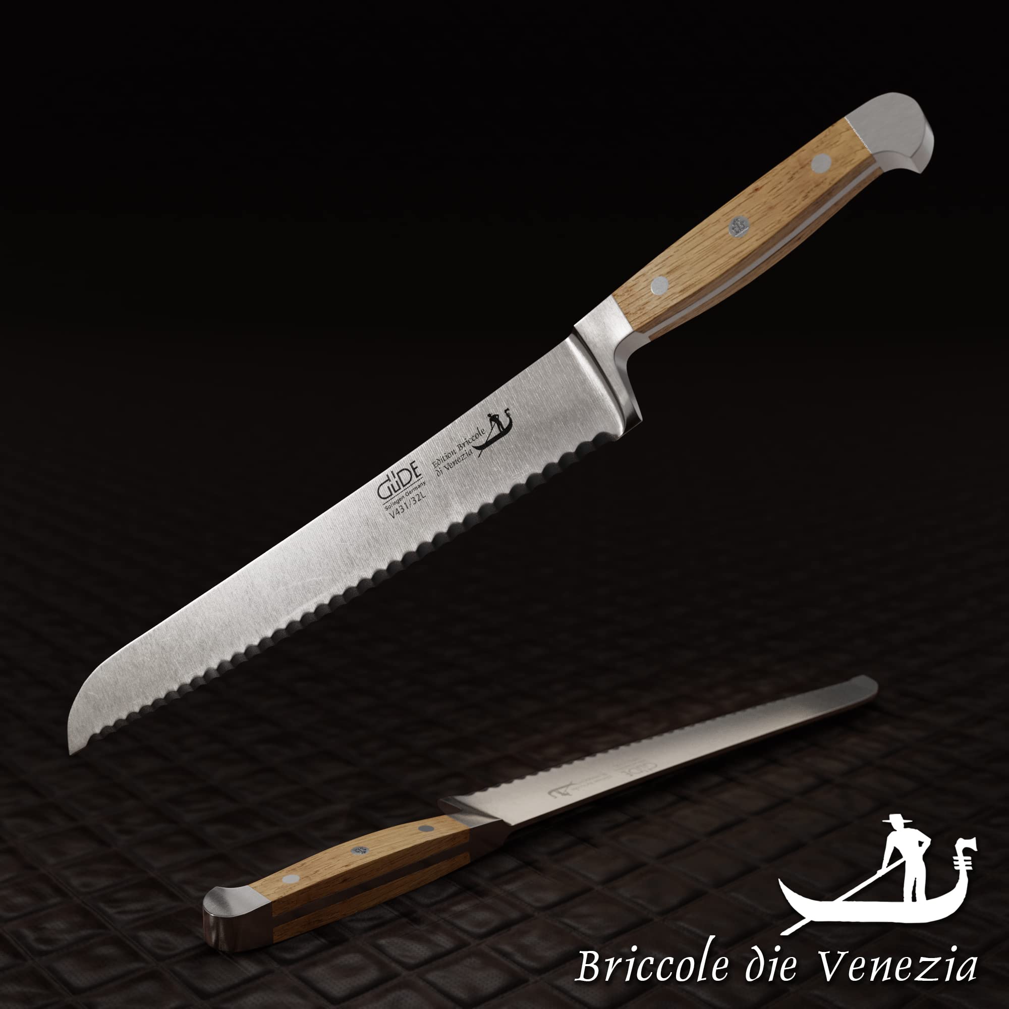 GÜDE Solingen - Brotmesser Linkshänder geschmiedet, 32 cm, Briccole, ALPHA BRICCOLE DI VENEZIA, Doppelkropf, Handmade Germany 6