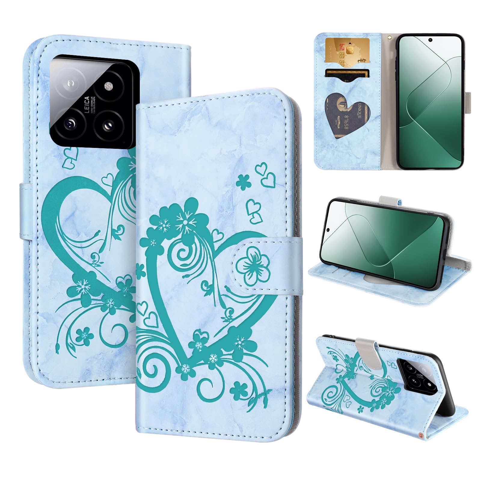 CASAFUNY Case for Xiaomi 14 Wallet Protective Case Cover Magnetic Closure Flip Case for Xiaomi 14 5G, Green — image 1