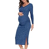 LAHILO Long Sleeve Maternity Sweater Dress for Fall Winter Baby Shower & Photoshoot - Women's Pregnancy Maternity Dresses