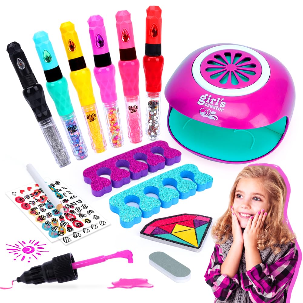Nail Art Kit for Girls: Kids Nail Polish Set for Girl Toys Ages 8-12 Birthday Presents Gift Nail Set for Girl age 10-12丨Makeup Kit for Girls 10-12 Nail Art Studio