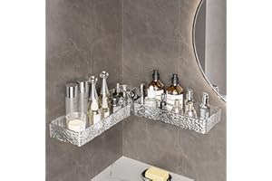 Hsiohe Clear-Glacier Pattern Acrylic Corner Adhesive Shower Caddy, Wall Mounted Shower Shelf for Kitchen & Bathroom, No Drilling Shower Rack, Acrylic Bathroom Shelves with Self Adhesive Tape