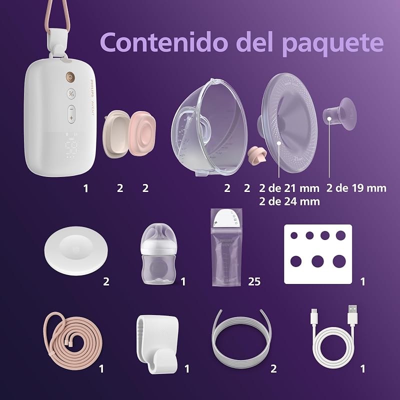Bomba tira leite elétrica mãos-livres dupla Philips Avent, motor com grande capacidade de aspiração, imita o ritmo de ingestão do bebé, bombeia até 85 vezes por minuto, 4 almofadas, SCF547/11