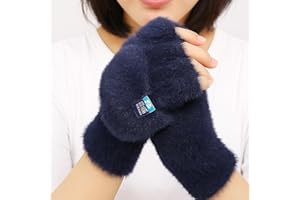 Navy Blue Convertible Flip Mittens for Men & Women - Thermal Winter Gloves with Fingerless Design for Typing & Outdoor Activi