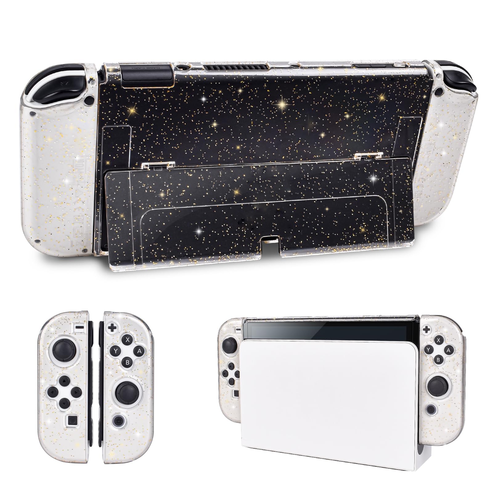 Photo 1 of DLseego Protective Glitter Case Compatible with Switch OLED Console - Updated Version, Bling Soft TPU Cover with Shock-Absorption and Anti-Scratch Design - Golden Crystal