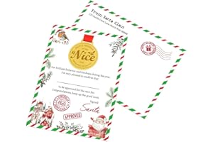 Fancy Land Christmas Santa Nice List Certificate with Envelopes and Plastic Medals for Awards 6 Sets Xmas Gift for Kids Holiday Classroom Party Favor