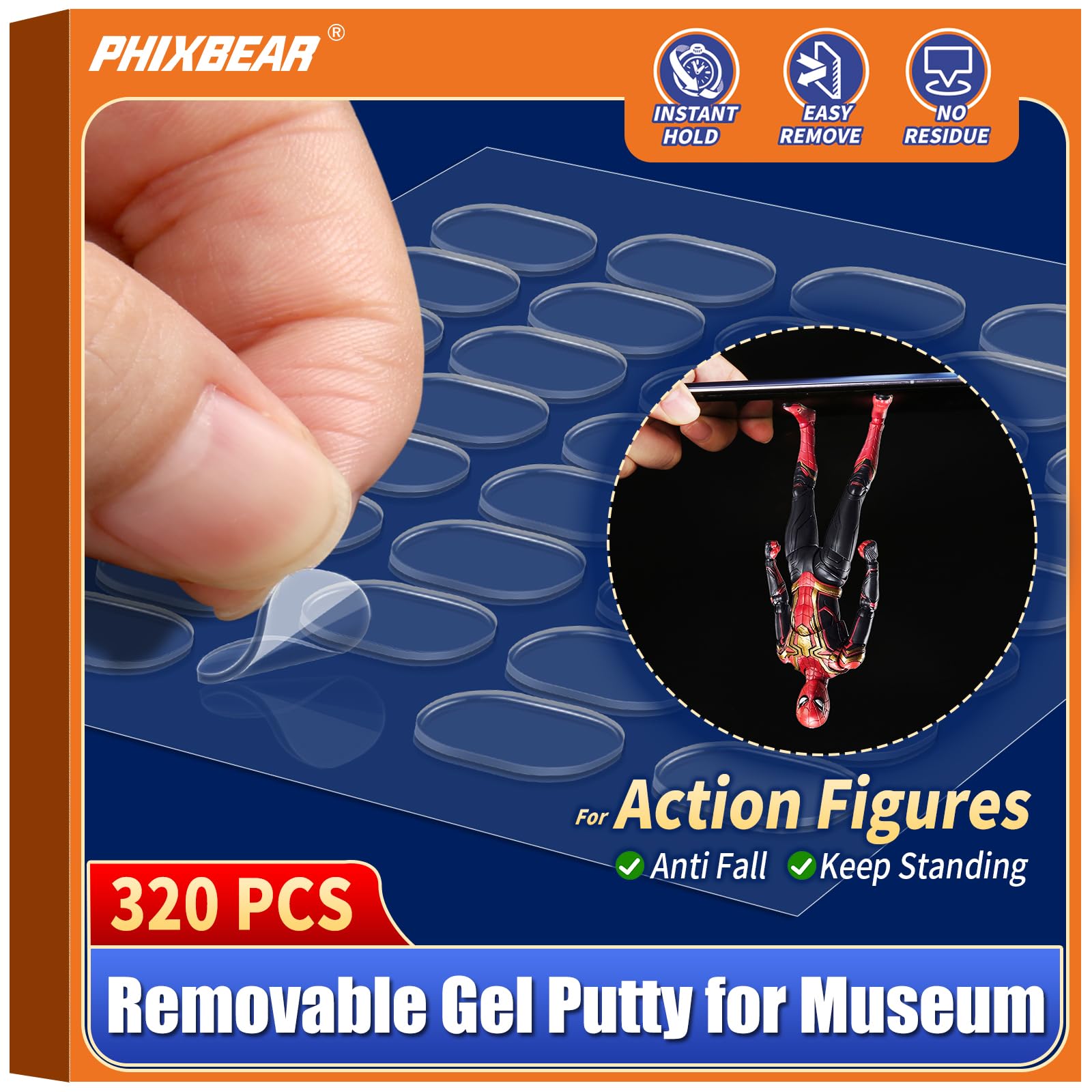 Photo 1 of PHIXBEAR 320 Pcs Removable Gel Glue Putty for Museum Action Figures, Clear Earthquake Adhesive Dots, Sticky Tack for Wall Hanging, 0.31x 0.51 Wax Mounting