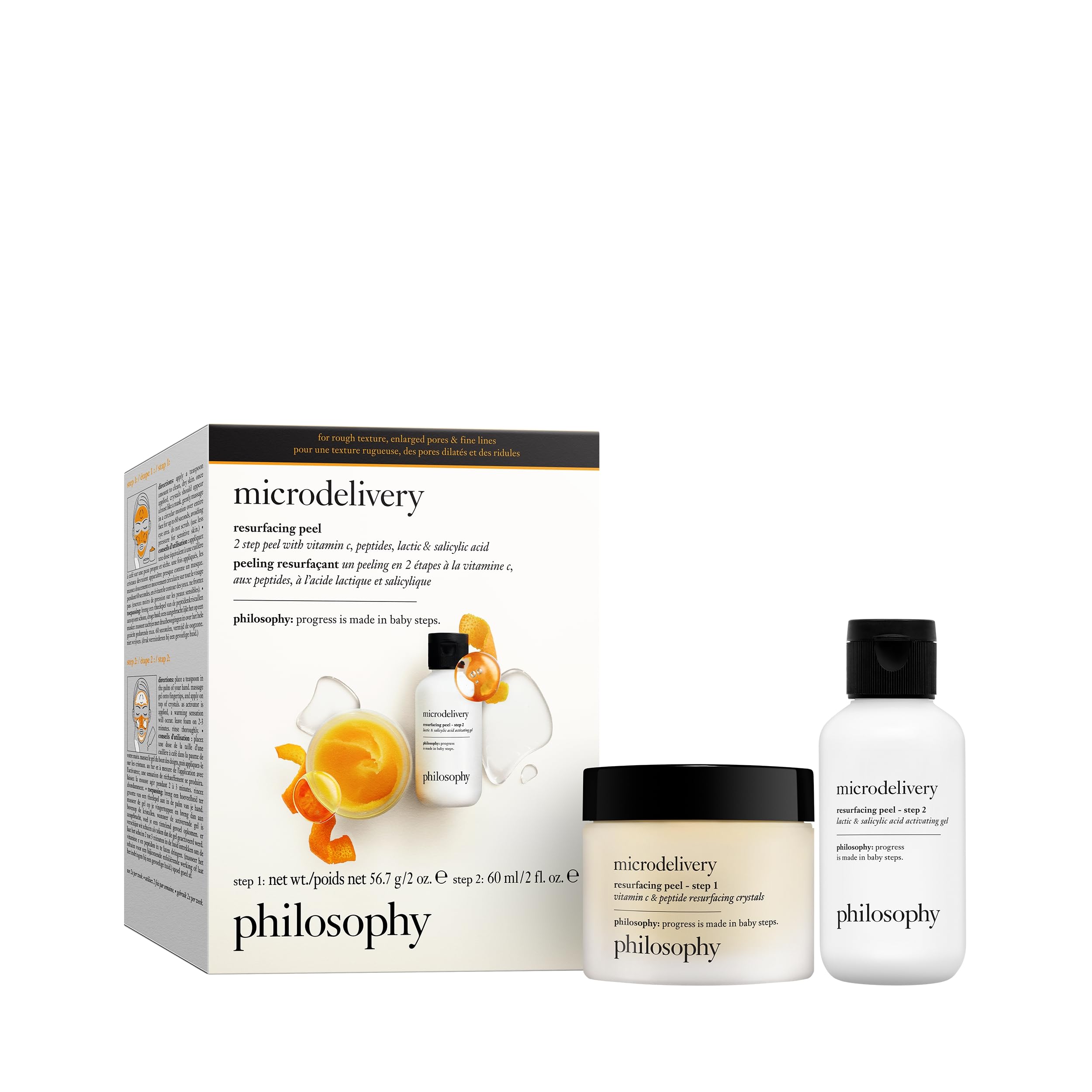 Photo 1 of philosophy microdelivery vitamin c resurfacing peel kit - with lactic acid & sunflower seed oil - two-step treatment to smooth rough texture, even skin tone and minimize the appearance of fine lines