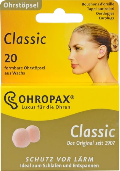 OHROPAX Classic Ear Plugs 20 Pack Noise Reduction Sleep Travel Comfort