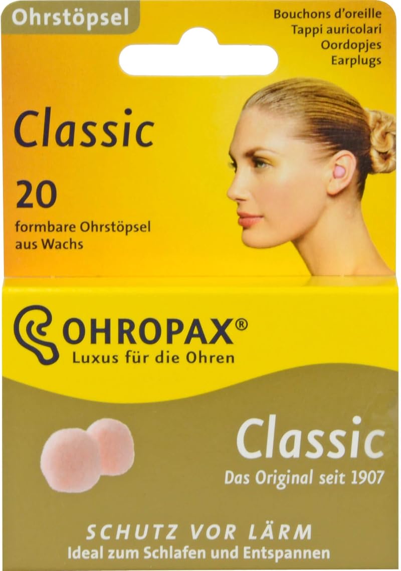 OHROPAX Classic Ear Plugs 20 Pack Noise Reduction Sleep Travel Comfort