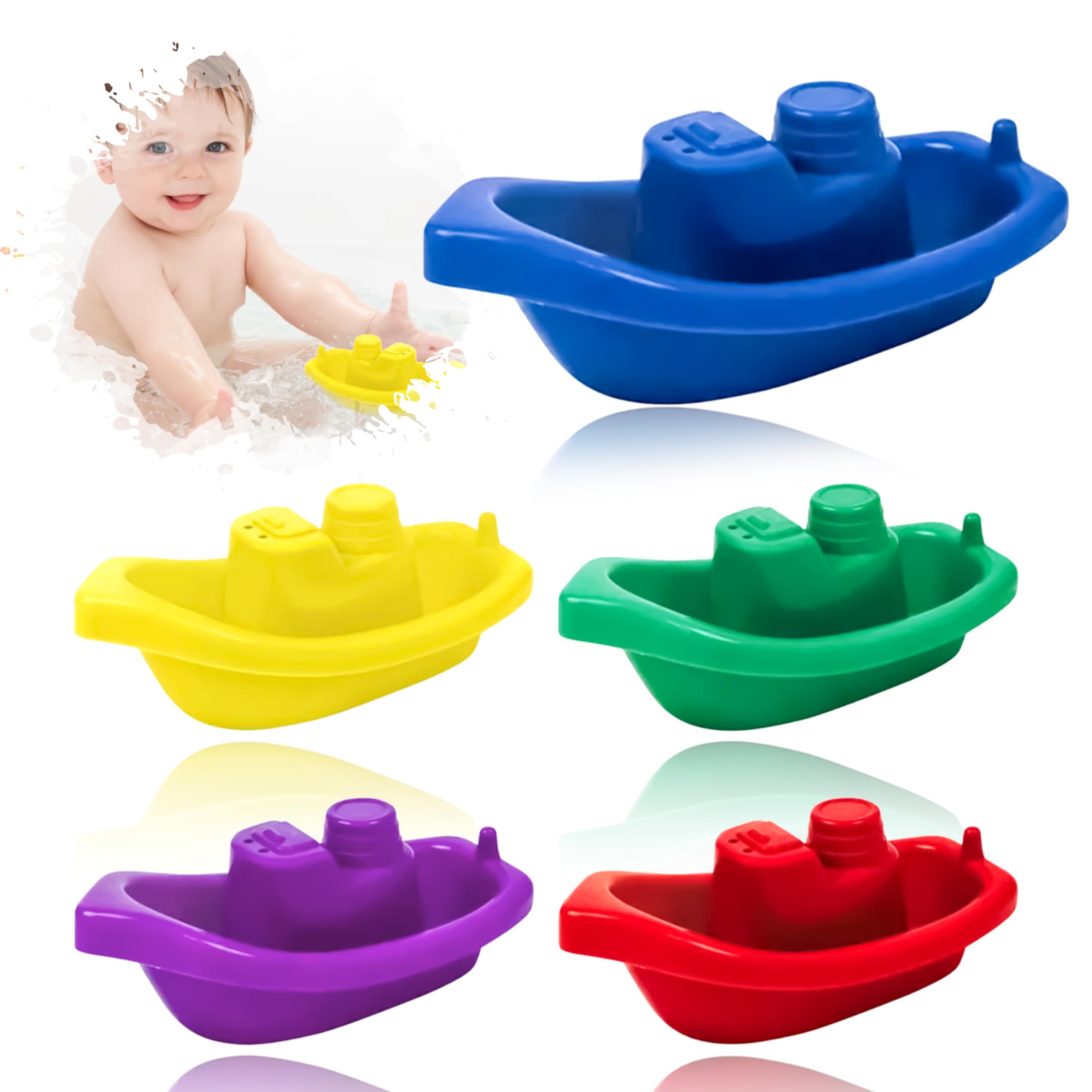 5Pcs Kids Bath Time Boats, 9.7cm Colorful Baby Bath Toys Floating Bath Boats Toys, Children and Baby Bath Time Stacking Boats, Pirate Ship Toys Fun Activity Soft Bathtub Toys