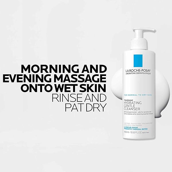 LA ROCHE-POSAY TOLERIANE HYDRATING GENTLE FACE CLEANSER, DAILY FACIAL CLEANSER WITH NIACINAMIDE AND CERAMIDES FOR SENSITIVE SKIN, MOISTURIZING FACE WASH FOR NORMAL TO DRY SKIN, FRAGRANCE FREE