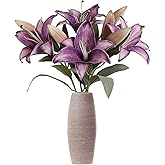 IPOPU Artificial Lily Flowers 5PCS Vintage Purple Flowers Silk Flowers for Home Decor Indoor Tiger Lily Flower Purple Flower Floral Arrangement Wedding Party Decor Home Decor