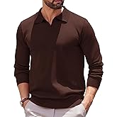 COOFANDY Long Sleeve Polo Shirts for Men Knit Polo Sweater Lightweight Ribbed Pullover Sweater