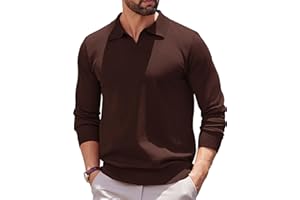 COOFANDY Long Sleeve Polo Shirts for Men Knit Polo Sweater Lightweight Ribbed Pullover Sweater