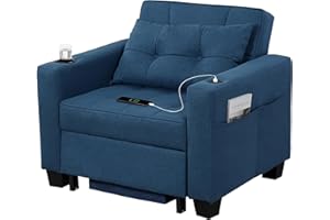 DURASPACE Futon Chair Bed Convertible 3-in-1 Pull Out Sleeper Chair Beds with USB Ports, Armchair Bed Sleeper for Living Room (Blue Linen)