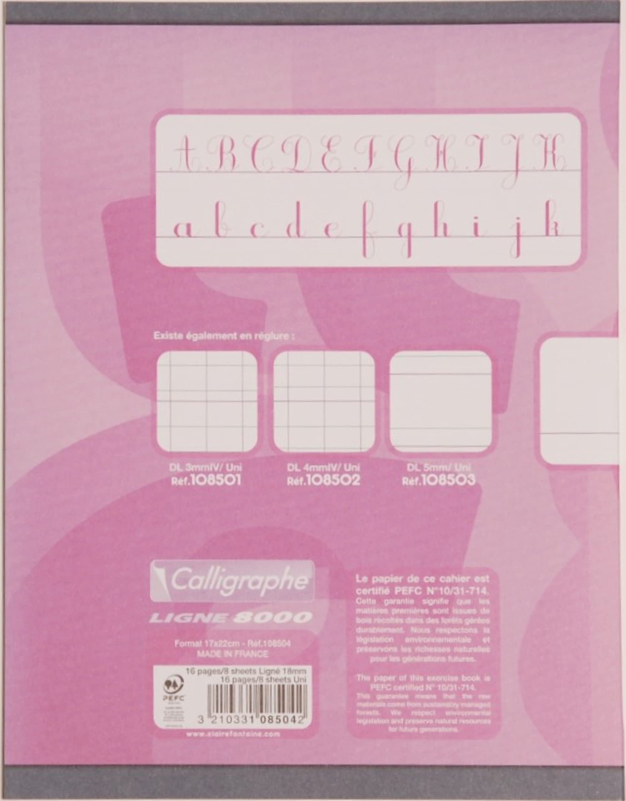 Calligraphe 108504C A Set of 20 Pink Exercise Books (a Clairefontaine Brand) - 17x22 cm - 32 Pages Lined 18 mm and Plain White - 90 g Paper - Offset Card Cover