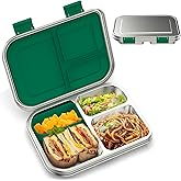 BOSEDSANG Stainless Steel Kids Leak-Resistant Bento Lunch Box, 3-Compartments with Silicone Container, Dishwasher-Safe, Child-Friendly Design for School, Picnics & Travel,BPA-Free (Green)