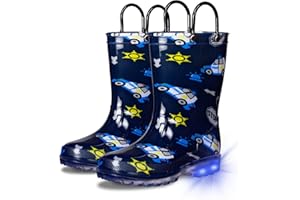 GAWBAW Toddler Rain Boots Kids With Glitter Light up Rain Boots With Easy-on Handles Waterproof For Boys and Girls