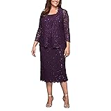 Alex Evenings womens Plus Size Tea Length Lace and