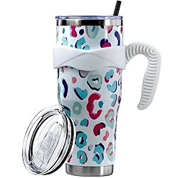 Sunmdecor White Leopard Print Tumbler with Handle