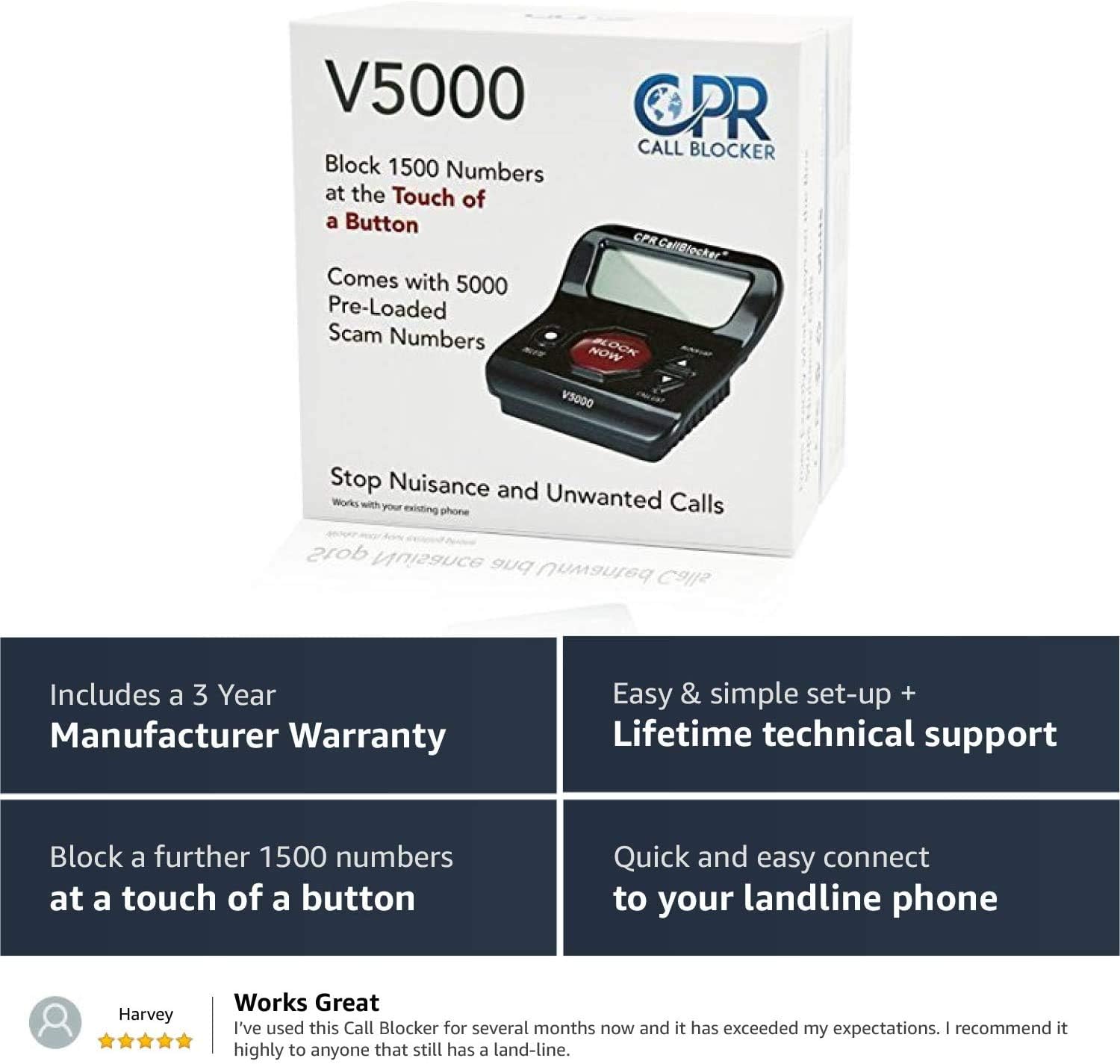 CPR V5000 Call Blocker for Landline Phones – Stop All Unwanted Calls at a Touch of a Button - Over 1 Million Sold - As Seen On TV: Office Products