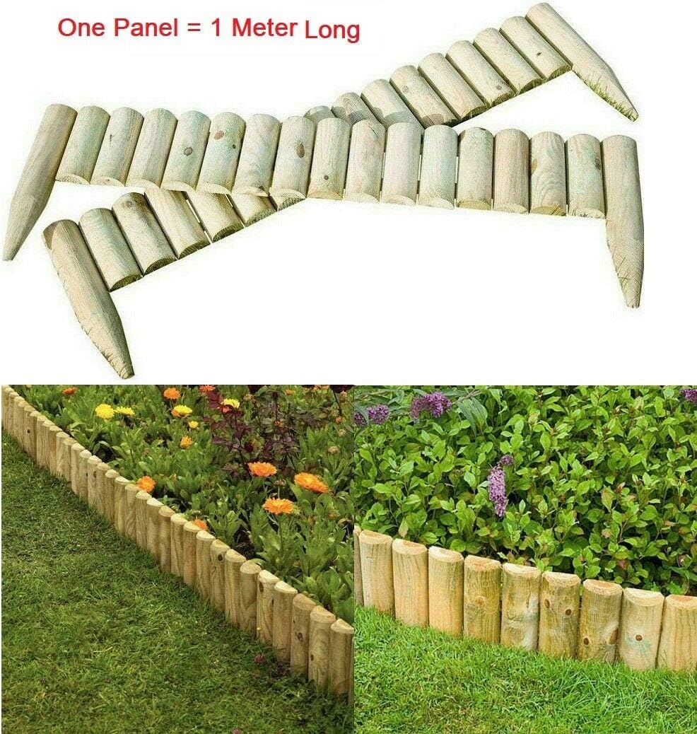 DEENZ 1M Log Roll Border Fixed Picket Fence Panel Edge Garden Patio
