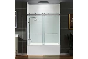 WOODBRIDGE Frameless Bathtub Shower Doors 56-60" Width x 66" Height with 5/16"(8mm) Clear Tempered Glass, 2 Ways Opening & Double Sliding in Brushed Nickel Finish