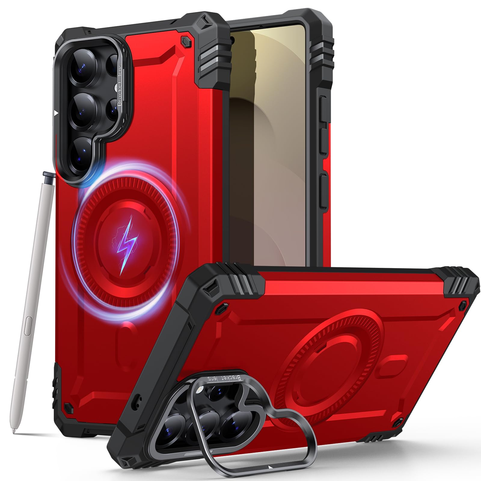 JAME for Samsung Galaxy S25 Ultra Case with Stand [Built-in Camera Kickstand] Militaty Grade Drop Protection Rugged Case Compatible with MagSafe Accessories for Galaxy S25 Ultra Phone Case, Red