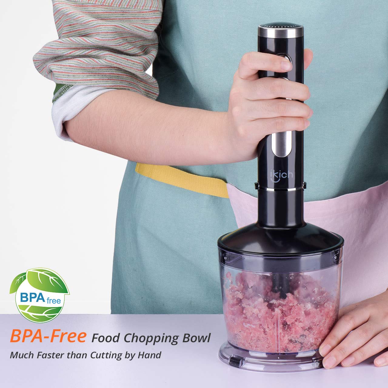 iKich 4in1 Hand Blender, 5 Speeds with Turbo Button, 500ml BPAFree