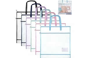 QIANYU 6pcs Sew Project Bag 16.5×16.5'' Quilting Craft Organizer Storage with Handle Jumbo Needlepoint Project Bag for Sewing Mesh Bags Portable Vinyl Mesh Zipper Pouch for Quilter Knitting Stitching Crafter