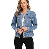 Dilgul Women's Denim Jacket Casual Long Sleeve Basic Button Down Denim Jean Jacket