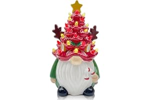 pinata Ceramic Christmas Tree Decor, Christmas Gnomes Decorations Indoor, Lighted Gnome Antlers Ceramic Tree Table Decorations