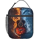 SIUKUS Insulated Lunch Box for Kids Boys Girls, Reusable Lunch Bag for School, Office, Picnic, Work, Travel, Ice and Fire Guitar Theme Lunch Box