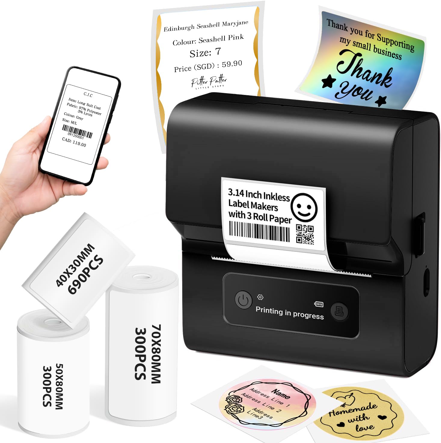 Goknu M221 Address Label Maker, Upgrade 3Inch Barcode Bluetooth Thermal ...