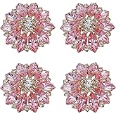 FINGERINSPIRE 4 Pcs Flower Alloy Clear Rhinestone Shank Buttons 1.5x1.57inch Hole 4mm Fuchsia Rhinestone Crystal Sew On Bouquet Buttons for Clothing DIY Decorate