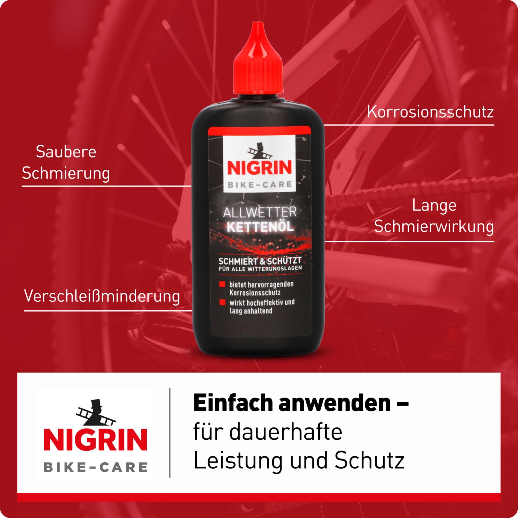 NIGRIN BIKE-CARE Allwetter-Kettenöl, 100 ml Flasche, Fahrradkettenöl, verringert Reibung, macht Fahrradketten leichtläufig 6