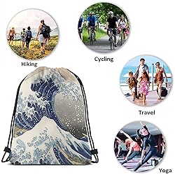 Beabes Japanese Style Wave Drawstring Backpack Bag